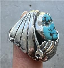 WESTERN NATIVE AMERICAN STERLING 925 SILVER TURQUOISE RING 22.1 GRAMS Size:10.5